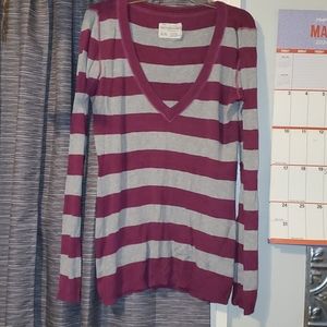 3/$25-*5/$40 Purple/Grey Stripped Sweater Low Neck
